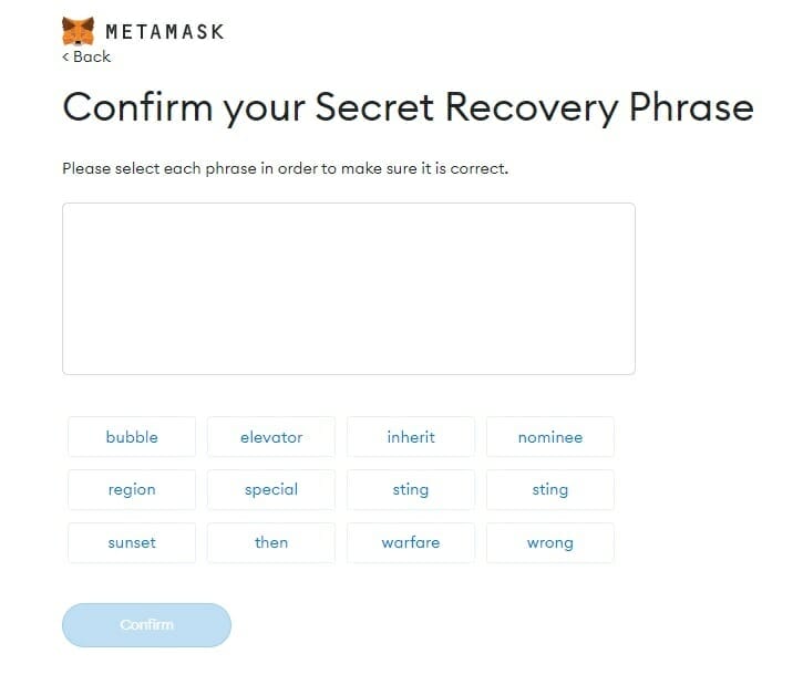 secret recovery phrase metamask